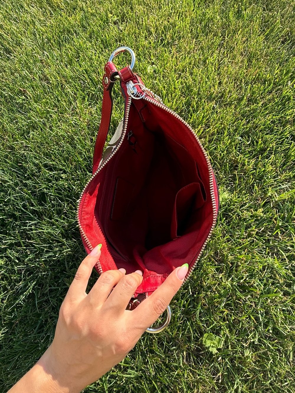 Vintage Coach Signature Canvas Patent Leather Shoulder Bag Y2K Red Hobo Purse - Picture 9 of 9